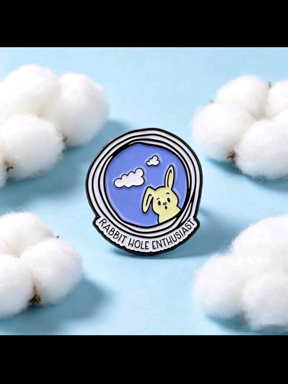 Rabbit Hole Enthusiast Enamel Pin – Yellow Bunny on Blue